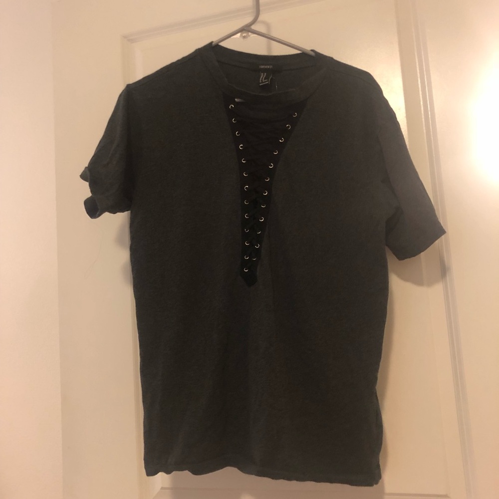 Forever 21 Gray Lace Up Top